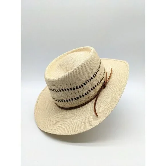 RAG & BONE Cora straw women's boater panama hat -Natural/Tan - SMALL
